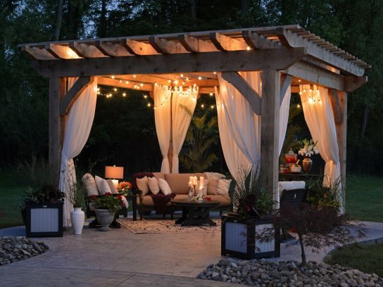 fairy lights on a pergola